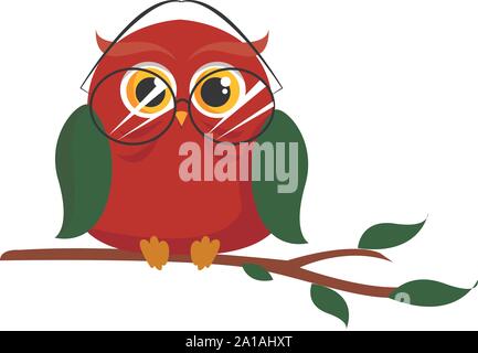 Red owl, illustration, vector on white background. Stock Vector