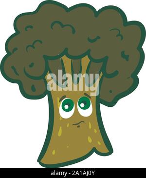 Sad broccoli, illustration, vector on white background. Stock Vector