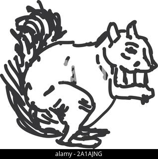 Squirrel drawing, illustration, vector on white background. Stock Vector