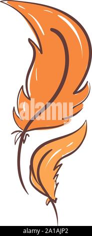 Orange feather, illustration, vector on white background. Stock Vector