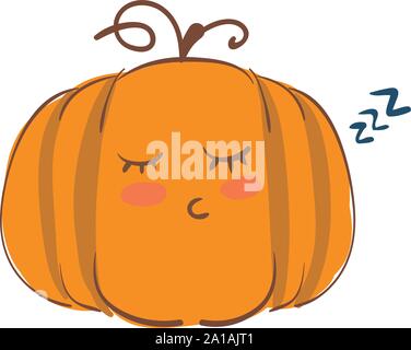 Sleeping pumpkin, illustration, vector on white background. Stock Vector