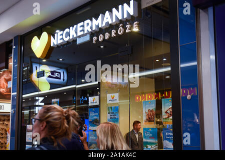 Krakow, Poland. 25th Sep, 2019. A man looks to travel offers at Neckermann travel agency. Polish travel agency Neckermann, which is owned by bankrupt British firm Thomas Cook, has filed for insolvency, Flights have been suspended and it no longer takes new bookings. Around 3,600 of its customers are currently on holiday abroad. Credit: Omar Marques/SOPA Images/ZUMA Wire/Alamy Live News Stock Photo