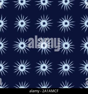 seamless vector pattern with sun shapes on a dark indigo background Stock Vector
