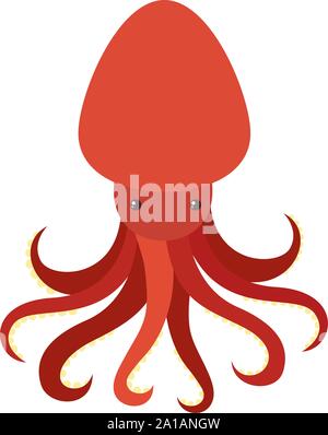 Red octopus, illustration, vector on white background. Stock Vector