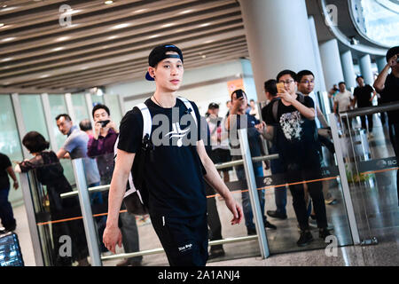 American professional basketball player Jeremy Shu-How Lin arrives at an airport in Beijing to start his tenth career year in Beijing Ducks of Chinese Basketball Association (CBA), Beijing, China, 25 September 2019. Stock Photo