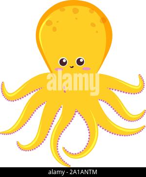Yellow octopus, illustration, vector on white background. Stock Vector
