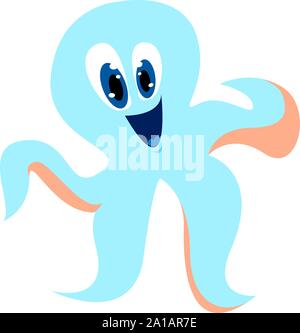 Happy octopus, illustration, vector on white background. Stock Vector
