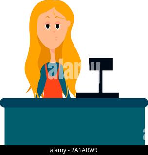 Cashier, illustration, vector on white background. Stock Vector