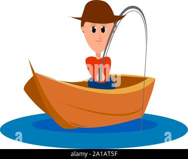 Man in a boat, illustration, vector on white background. Stock Vector
