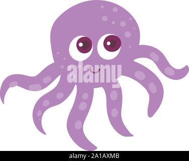 Purple octopus, illustration, vector on white background. Stock Vector