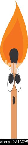 Match on fire, illustration, vector on white background. Stock Vector