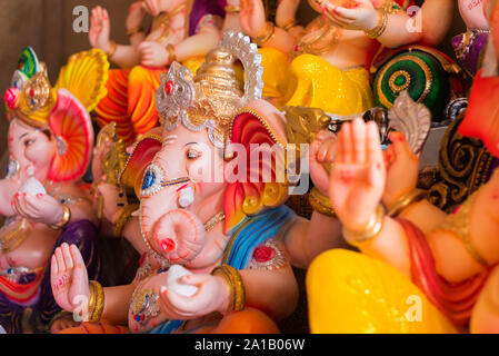 Idols of Hindu lord Ganesh/Ganesha being sold in Goa, India on the occasion of Ganesh Chaturthi Festival Stock Photo