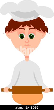 Baker making bread, illustration, vector on white background. Stock Vector