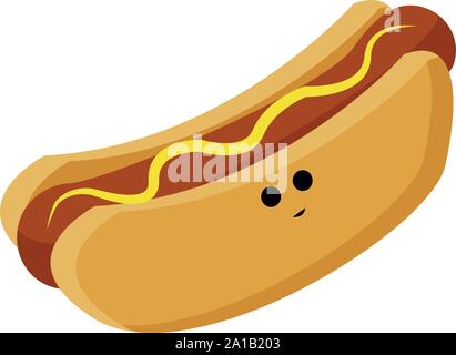 Cute hot dog, illustration, vector on white background. Stock Vector