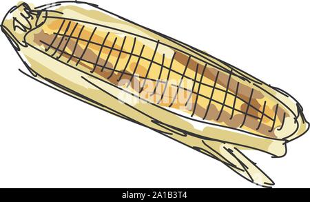 Corn drawing, illustration, vector on white background. Stock Vector