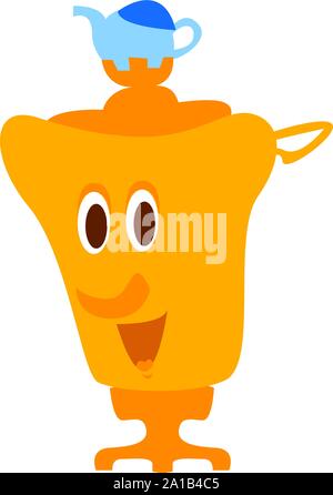 Happy samovar, illustration, vector on white background. Stock Vector