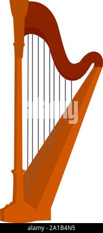 Harp instrument, illustration, vector on white background. Stock Vector