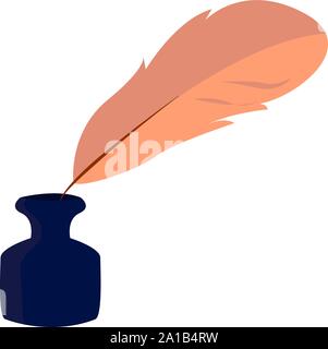Feather in ink, illustration, vector on white background. Stock Vector
