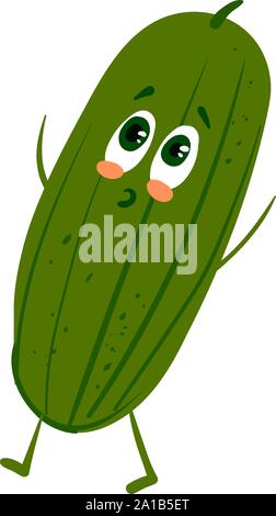 Scared cucmber, illustration, vector on white background. Stock Vector