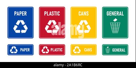 Recycling sings with waste products materials labels or stickers ...