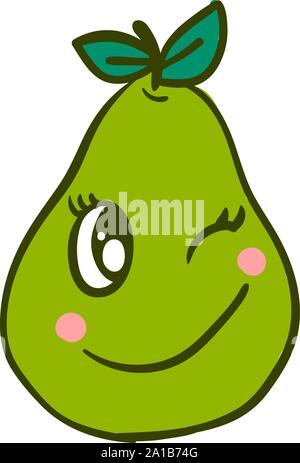 Winking guava, illustration, vector on white background. Stock Vector