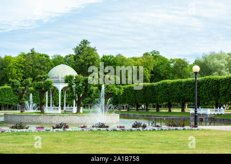 Pond with gazebo and fountains in Kadriorg Park in Tallinn. Sights of Estonia. Stock Photo