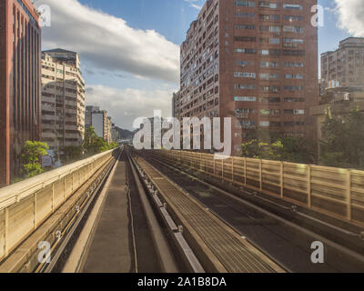 Taipei, Taiwan - October 19, 2016: Tracks of brown subway line in Taipei City. Asia. Stock Photo