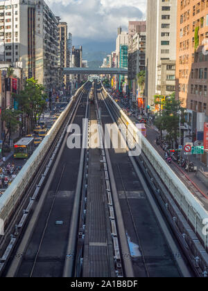 Taipei, Taiwan - October 19, 2016: Tracks of brown subway line in Taipei City. Asia. Stock Photo