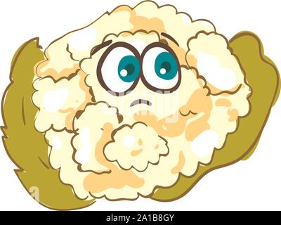 Sad cauliflower, illustration, vector on white background. Stock Vector
