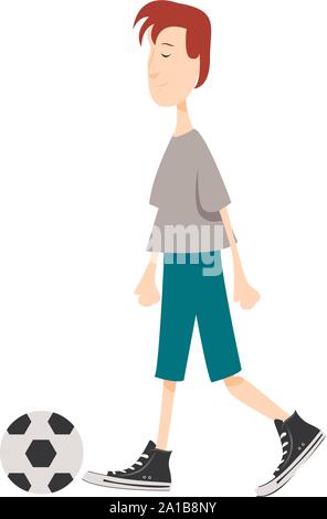 Boy playing football, illustration, vector on white background. Stock Vector