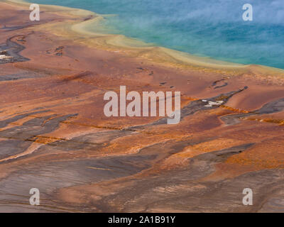 Close-up of steam rising from Grand Prismatic Spring, Midway Geyser Basin, Yellowstone National Park, Wyoming, USA