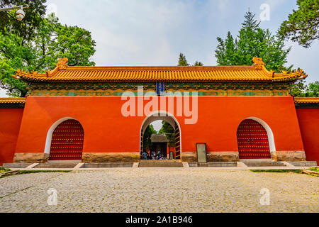 Nanjing Ming Xiaoling Mausoleum Picturesque Red Colored Wenwu Fangmen Gate Main Entrance View Stock Photo