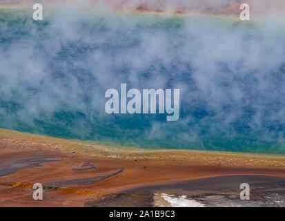 Close-up of steam rising from Grand Prismatic Spring, Midway Geyser Basin, Yellowstone National Park, Wyoming, USA