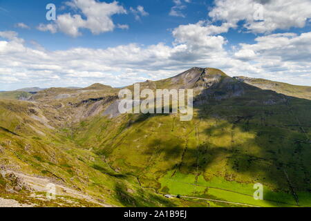 Looking across the Croesor Valley from the flanks of Cnicht, towrds the summit of Moelwyn Mawr, Snowdonia Stock Photo