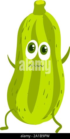 Scared zucchini, illustration, vector on white background. Stock Vector