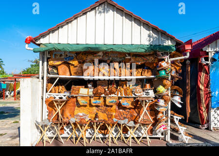 Souvenir Shop with Leather Goods in Varadero, Cuba. Stock Photo