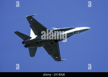 Swiss Air Force F/A 18 Hornet fighter flying Stock Photo