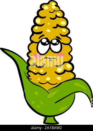 Sad corn, illustration, vector on white background. Stock Vector