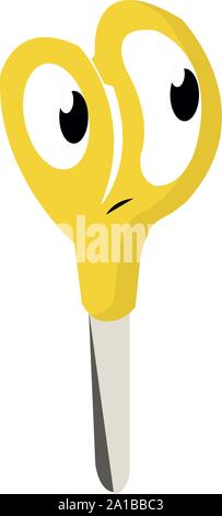 Yellow scissors, illustration, vector on white background. Stock Vector
