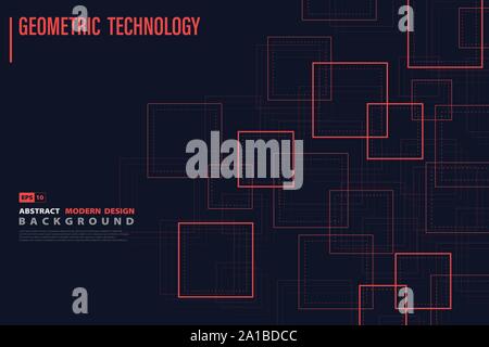 Abstract red square of technology pattern design background. Use for minimal artwork, tech, template, ad, annual report. illustration vector eps10 Stock Vector