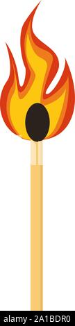 Fired match, illustration, vector on white background. Stock Vector