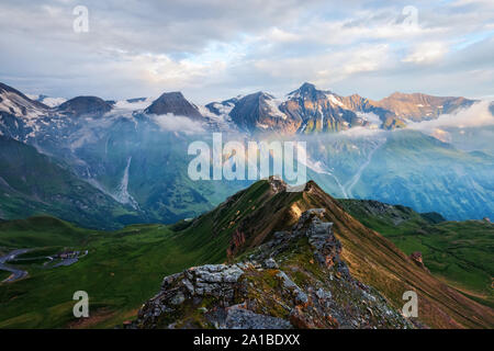 Picturesque sunrise on the top of Grossglockner pass, Swiss Alps mountains. Landscape photography Stock Photo
