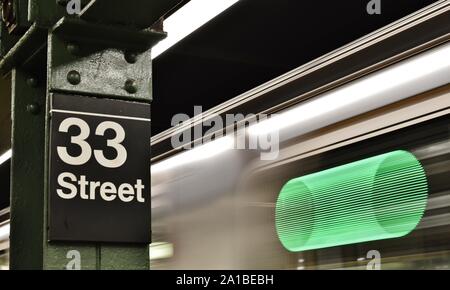 New York Subway Station MTA Train Platform Stock Photo