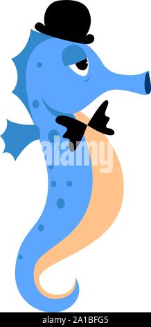 Blue seahorse, illustration, vector on white background. Stock Vector
