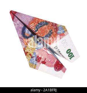 Illustration money airplane fly on isolated white background Stock Photo