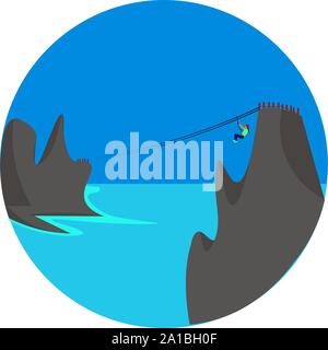 Zip line, illustration, vector on white background. Stock Vector