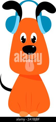 Dog with headphones, illustration, vector on white background. Stock Vector