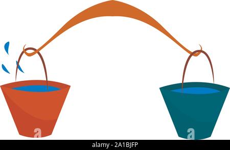 Two buckets of water, illustration, vector on white background. Stock Vector