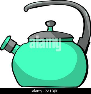 Green kettle, illustration, vector on white background. Stock Vector