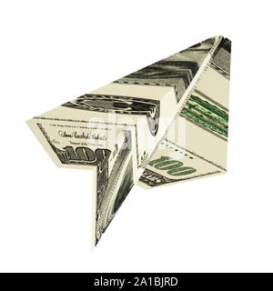 Illustration money dollars airplane fly on isolated white background Stock Photo